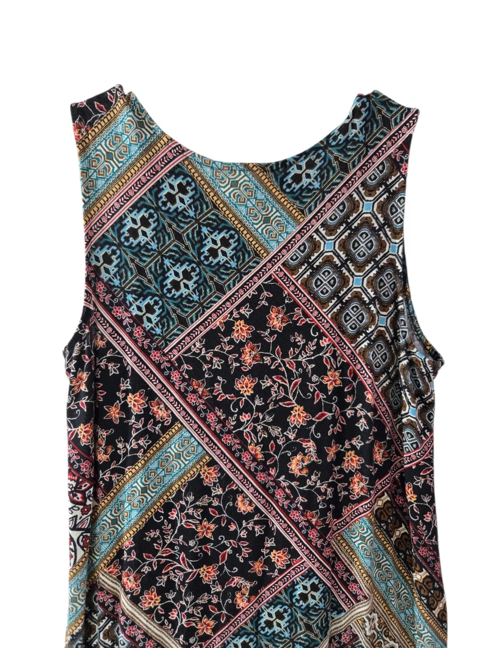 J. Jill Mixed-Print Sleeveless Stretchy Knit Maxi Dress Pockets